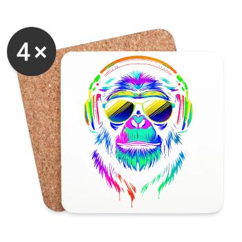 Retro-Gorilla in bunten Farben mit Kopfhörern - Untersetzer (4er-Set) - Weiß - Vorne