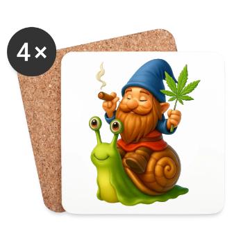 Cooler Zwerg kiffend auf Schnecke - Cannabis -Weed - Untersetzer (4er-Set) - Weiß - Vorne