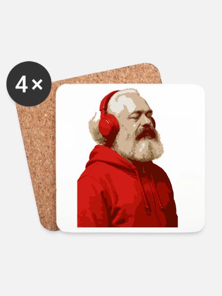 Karl Marx im roten Kapuzenpulli und Kopfhörer hören m - Untersetzer (4er-Set) - Weiß