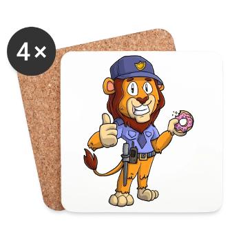 Lion policier - Dessous de verre (lot de 4) - blanc - Devant