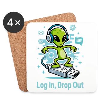 👽 Alien on the USB Surf - Coasters (set of 4) - white - Front