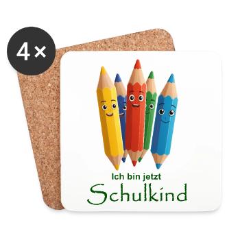Crayons colorés avec des visages heureux - Dessous de verre (lot de 4) - blanc - Devant