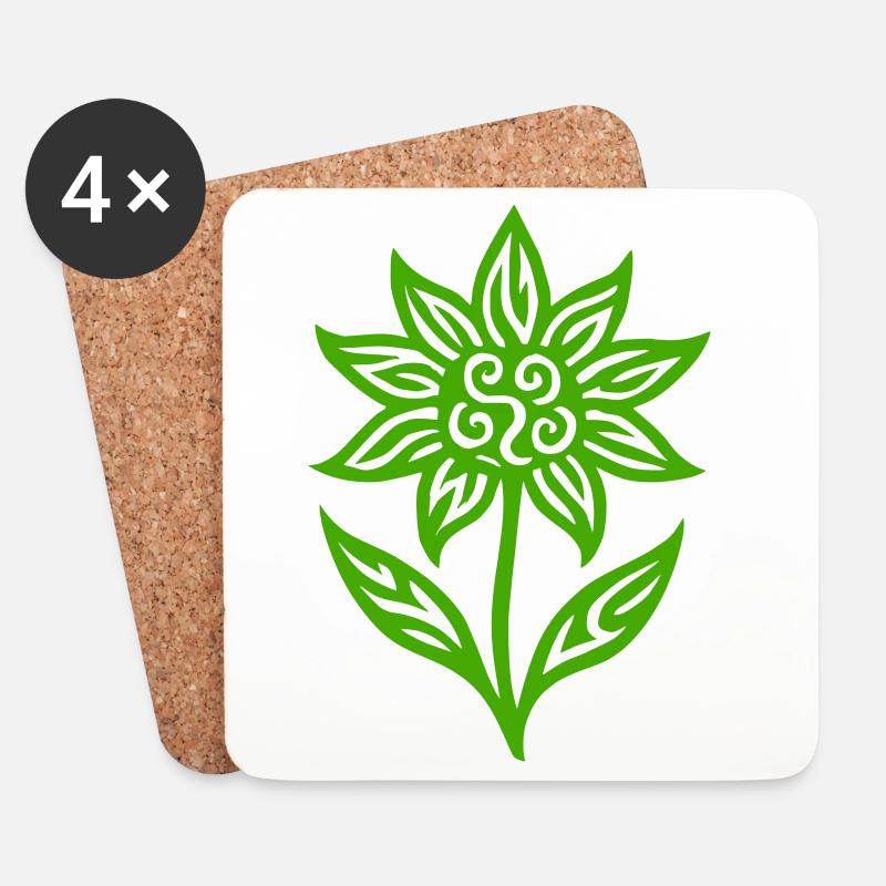 Kreative Blume mit Tribalmuster - Farbe variabel - Untersetzer (4er-Set) - Weiß