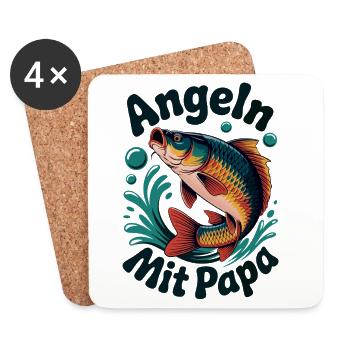 Illustration de poisson de pêche avec papa avec dicton - Dessous de verre (lot de 4) - blanc - Devant