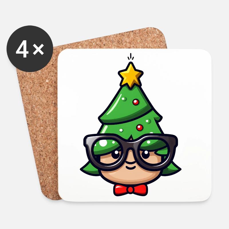 Festlicher Geek-Weihnachtscharakter - Untersetzer (4er-Set) - Weiß