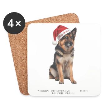 Bonnet de Noël berger allemand - Dessous de verre (lot de 4) - blanc - Devant