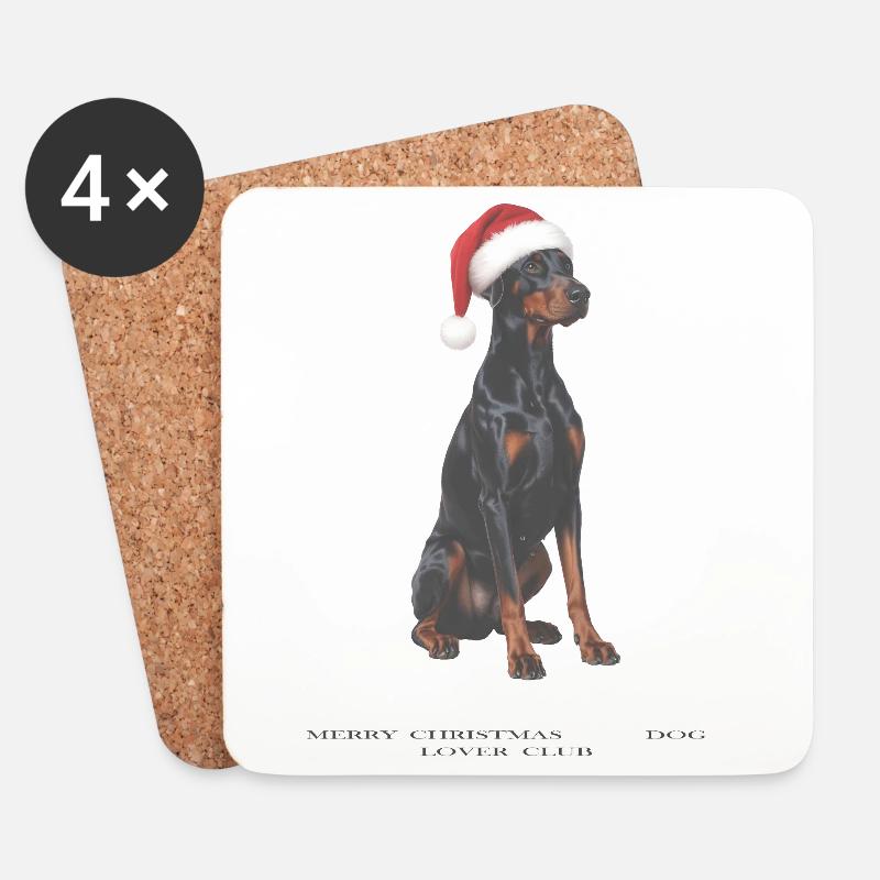 Dobermann Hund mit Santa Hut - Untersetzer (4er-Set) - Weiß