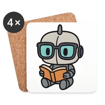 Geek robot with glasses and book - Coasters (set of 4) - white - Front