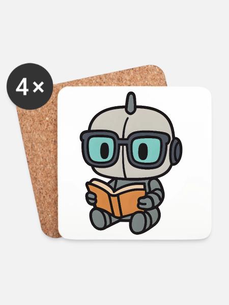 Geek robot with glasses and book - Coasters (set of 4) - white