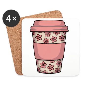 Floral Coffee Cup - Coasters (set of 4) - white - Front