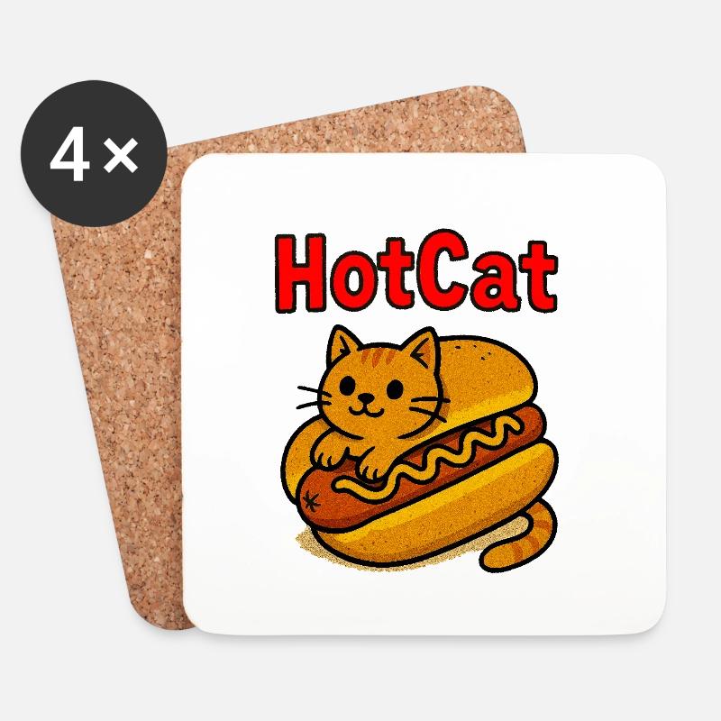 Beheizte Katze Hot Dog Illustration - Untersetzer (4er-Set) - Weiß