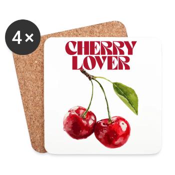 Cherry Lover Botanische Illustration - Untersetzer (4er-Set) - Weiß - Vorne