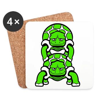 2 Artist Schildkröten Huckepack Team Crew Freunde - Untersetzer (4er-Set) - Weiß - Vorne