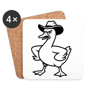 Funny angry goose with cowboy hat - Coasters (set of 4) - white - Front