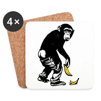Graphic monkey with banana slides down the pants - Coasters (set of 4) - white - Front