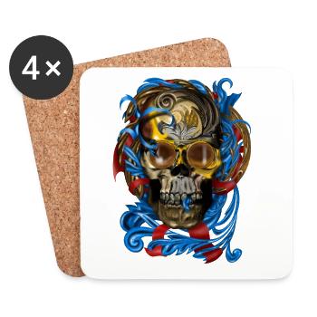 Barock Skull mit Blau Bändern - Untersetzer (4er-Set) - Weiß - Vorne