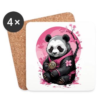 Rosa Panda im geblümten Kimono - Untersetzer (4er-Set) - Weiß - Vorne