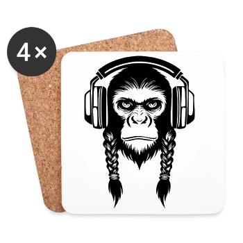 Turntable Monkey Head Vinyl Lover Edition Shirt - Coasters (set of 4) - white - Front