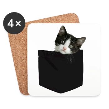 Cat Pocket jette un coup d’œil à un chat mignon dans la poche - Dessous de verre (lot de 4) - blanc - Devant