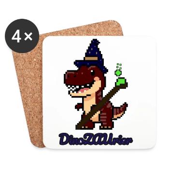 DinoZAUrier – Pixel Art Dinosaurier mit Zauberhut - Untersetzer (4er-Set) - Weiß - Vorne