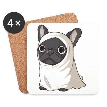 Buldog Français Chien Halloween Fantôme - Dessous de verre (lot de 4) - blanc - Devant