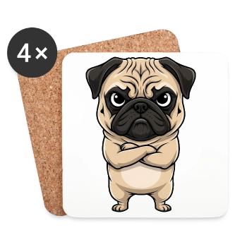 Mops Cartoon mürrisch grumpy sauer genervt süß - Dessous de verre (lot de 4) - blanc - Devant