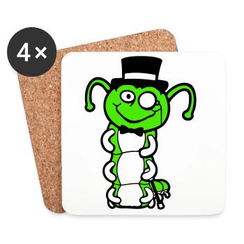 M. Caterpillar Chapeau haut de forme Monocle noeud papillon Gentleman Empire - Dessous de verre (lot de 4) - blanc - Devant