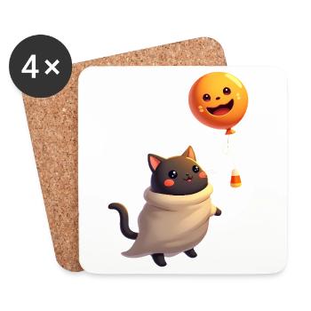 Halloween Cat with Halloween Pumpkin - Untersetzer (4er-Set) - Weiß - Vorne