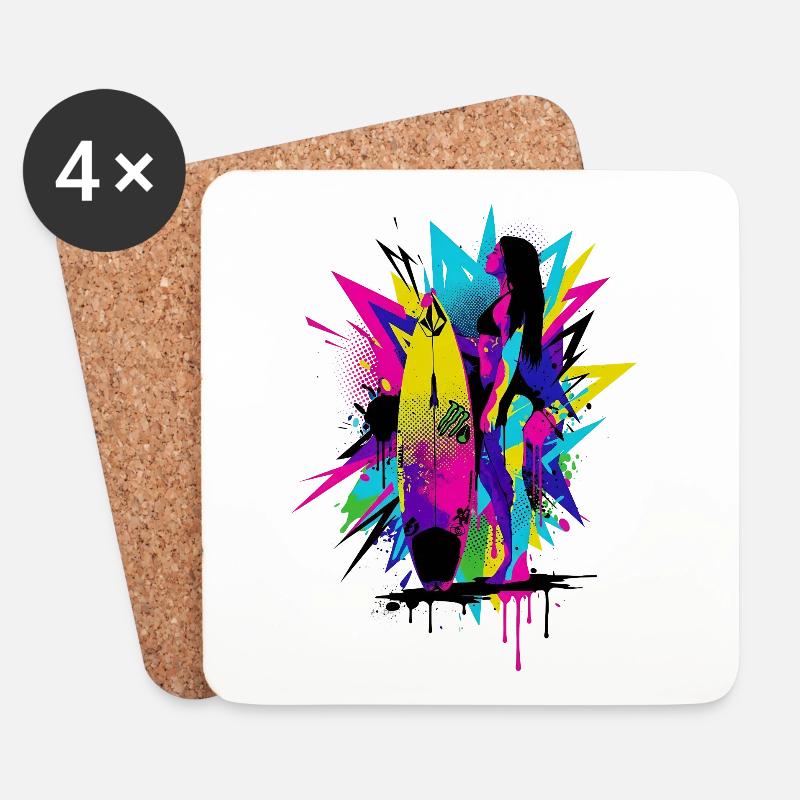 Neon_Surf_Explosion - Untersetzer (4er-Set) - Weiß