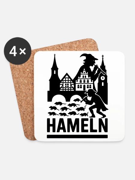 Hameln Stadt Rattenfänger Silhouette - Untersetzer (4er-Set) - Weiß