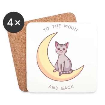 Chat sur la lune à la lune et retour - Dessous de verre (lot de 4) - blanc - Devant