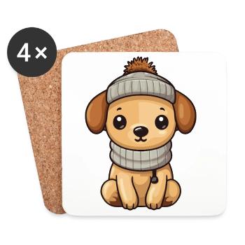 Chien Hiver Animal Bébé Bande Dessinée - Dessous de verre (lot de 4) - blanc - Devant