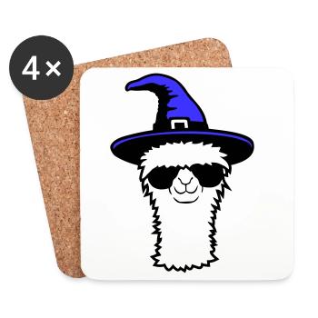 Lama Cool Chapeau de sorcière Lunettes de soleil Halloween Alpaga - Dessous de verre (lot de 4) - blanc - Devant