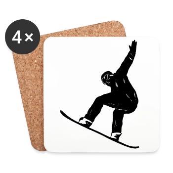Silhouette minimaliste de snowboard Sports d’hiver - Dessous de verre (lot de 4) - blanc - Devant