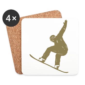 Silhouette minimaliste de snowboard Sports d’hiver - Dessous de verre (lot de 4) - blanc - Devant