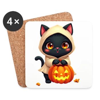 Halloween Cat with Halloween Pumpkin - Coasters (set of 4) - white - Front