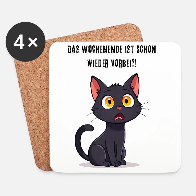 Schwarze Katze Lustiger Spruch Wochenende vorbei - Untersetzer (4er-Set) - Weiß