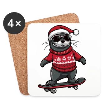 Seal Animal Christmas Funny - Coasters (set of 4) - white - Front