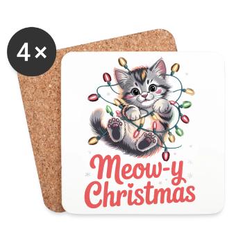 Meow-y Christmas Cute Christmas Cat - Coasters (set of 4) - white - Front