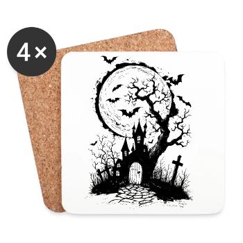 🦇 Das Spukhaus - Halloween - Untersetzer (4er-Set) - Weiß - Vorne