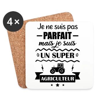 Super Agriculteur Ferme Champ Tracteur - Dessous de verre (lot de 4) - blanc - Devant
