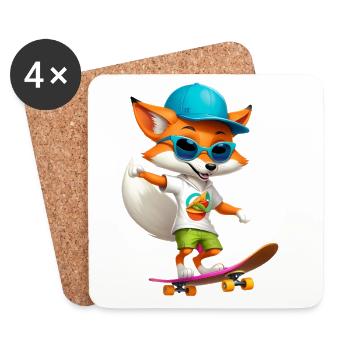 Fuchs Skateboarder Taco - Untersetzer (4er-Set) - Weiß - Vorne
