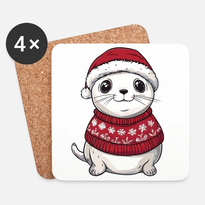 Robbe Tier Weihnachten - Untersetzer (4er-Set) - Weiß