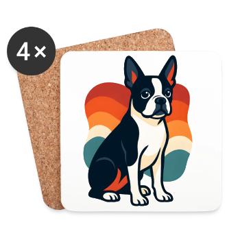 Motif de chien Boston terrier coloré - Dessous de verre (lot de 4) - blanc - Devant