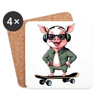 Skateboard Pig Retro Look - Coasters (set of 4) - white - Front