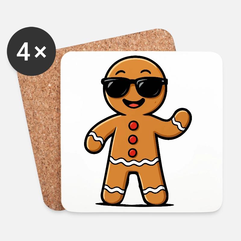 Gingerbread Mann mit Sonnenbrillen - Untersetzer (4er-Set) - Weiß