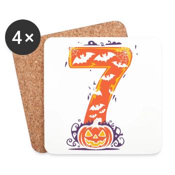 Spooky Halloween 7 Design with Pumpkin and Bats - Coasters (set of 4) - white - Front