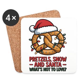 Festliche Brezel mit Nikolausmütze und Weihnachtslicht - Untersetzer (4er-Set) - Weiß - Vorne