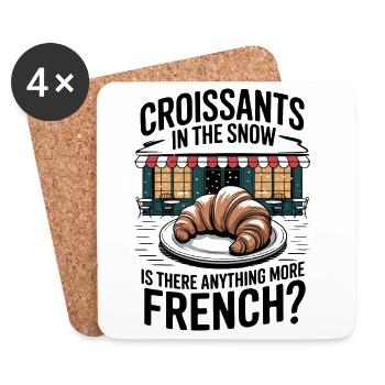 Croissants sous la neige, French Café Design - Dessous de verre (lot de 4) - blanc - Devant