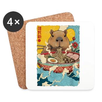 Capybara isst Ramen Nudeln - Untersetzer (4er-Set) - Weiß - Vorne